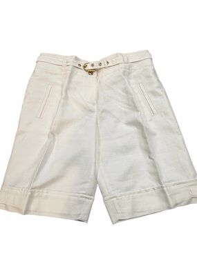 Per Se White Linen High-Rise Belted Bermuda Shorts -Like New - 12